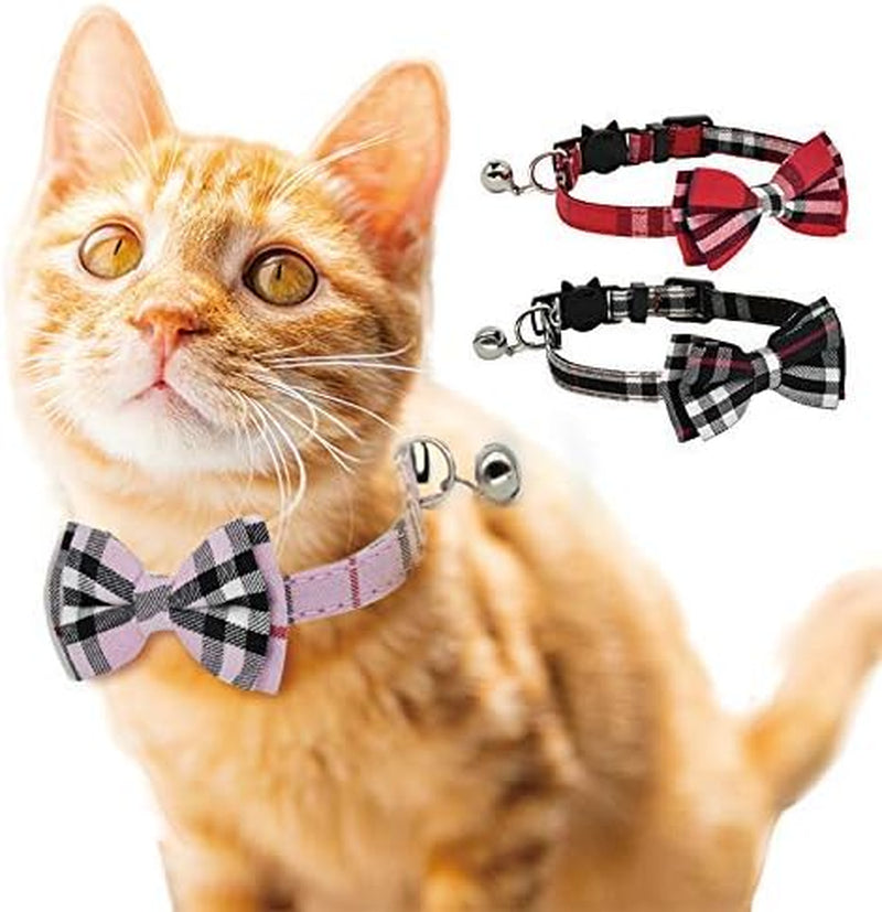 2 Pack Stylish Collar with Cute BowTie & Bell for Kitty and Some Puppies, Adjustable from 7.8-10.5 Inch (Black+Brown)