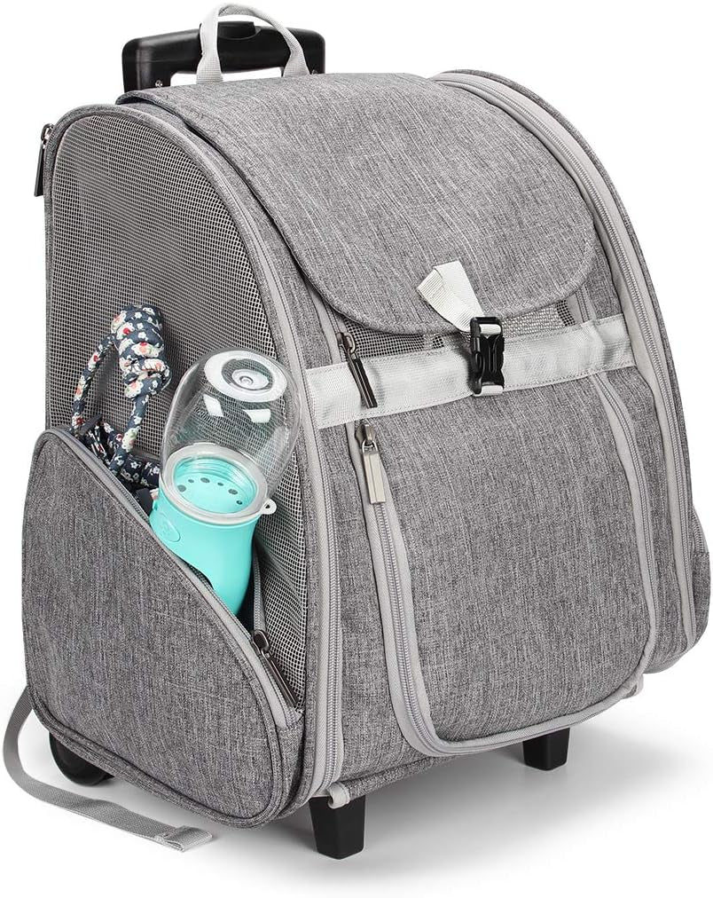 Pet Rolling Carrier/ Trolley- Cats/ Puppies Travel Bagpack with Wheels (Grey)