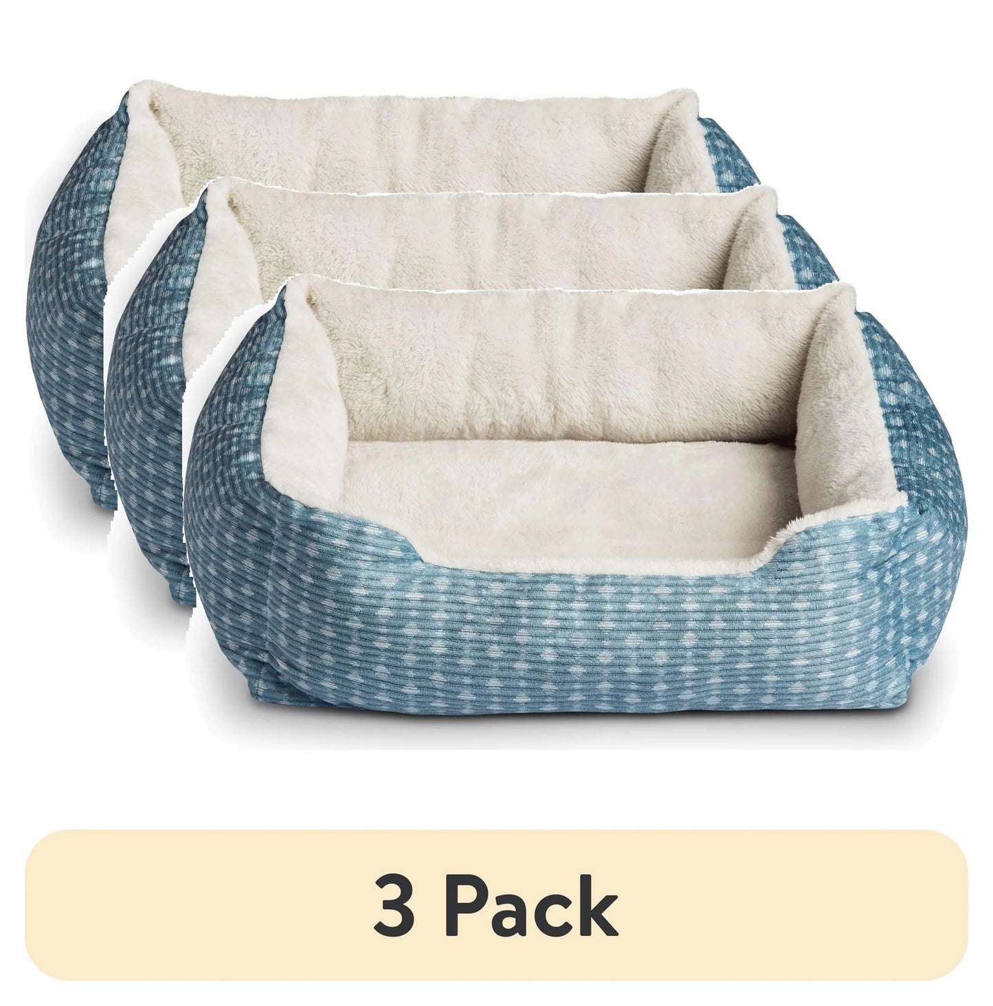 (3 Pack)  Dog & Cat Plush Bed/ Cuddler, Portable, Blue & White, 19" × 15"