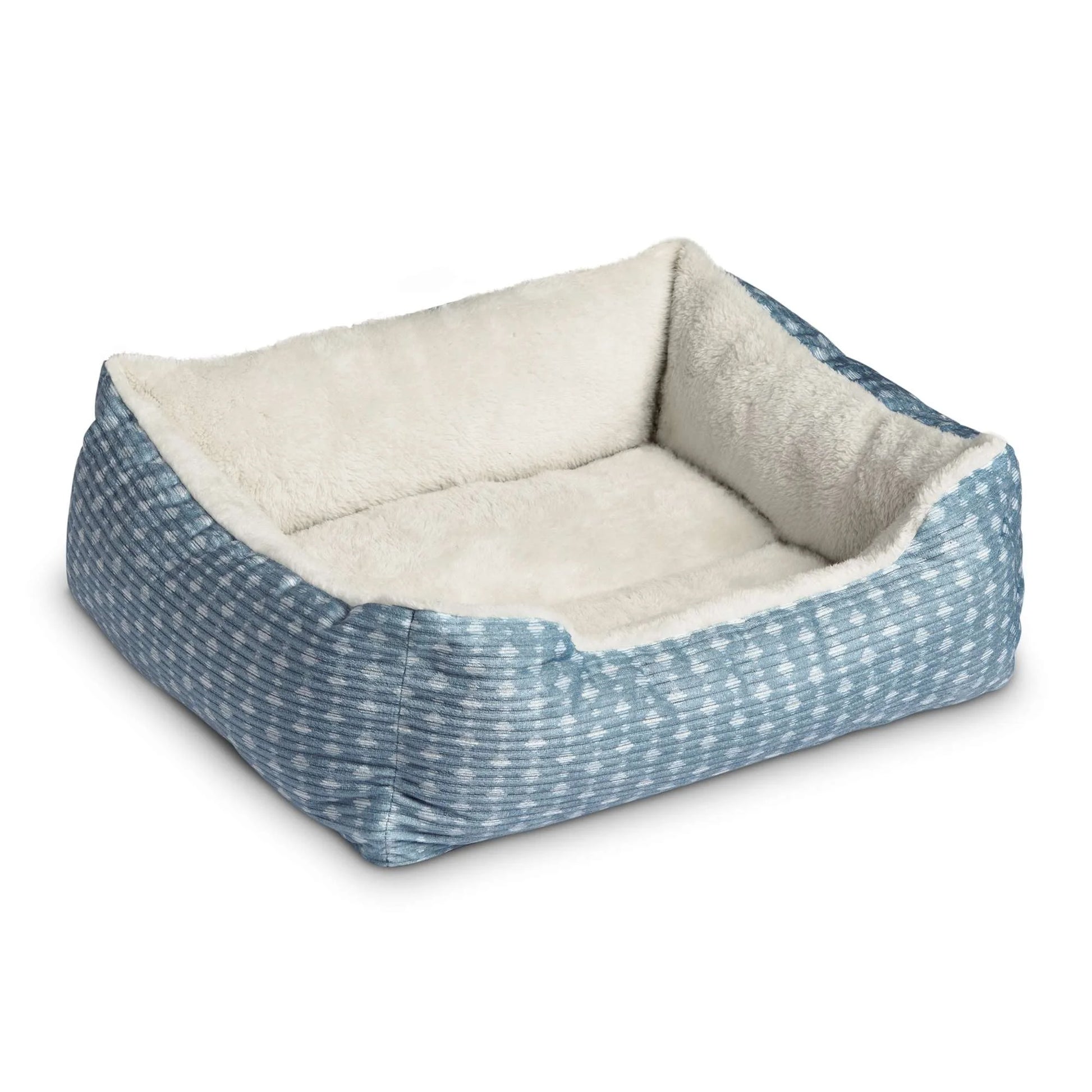 Dog & Cat Plush Bed/ Cuddler, Portable, Blue & White, 19" × 15"