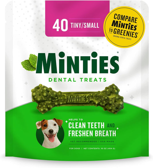 Vet-Recommended Dental Chews for Tiny/Small Dogs, 40 Count,  Mint-Flavored Treats that Clean Teeth, Fights Bad Breath /Plaque/Tartar