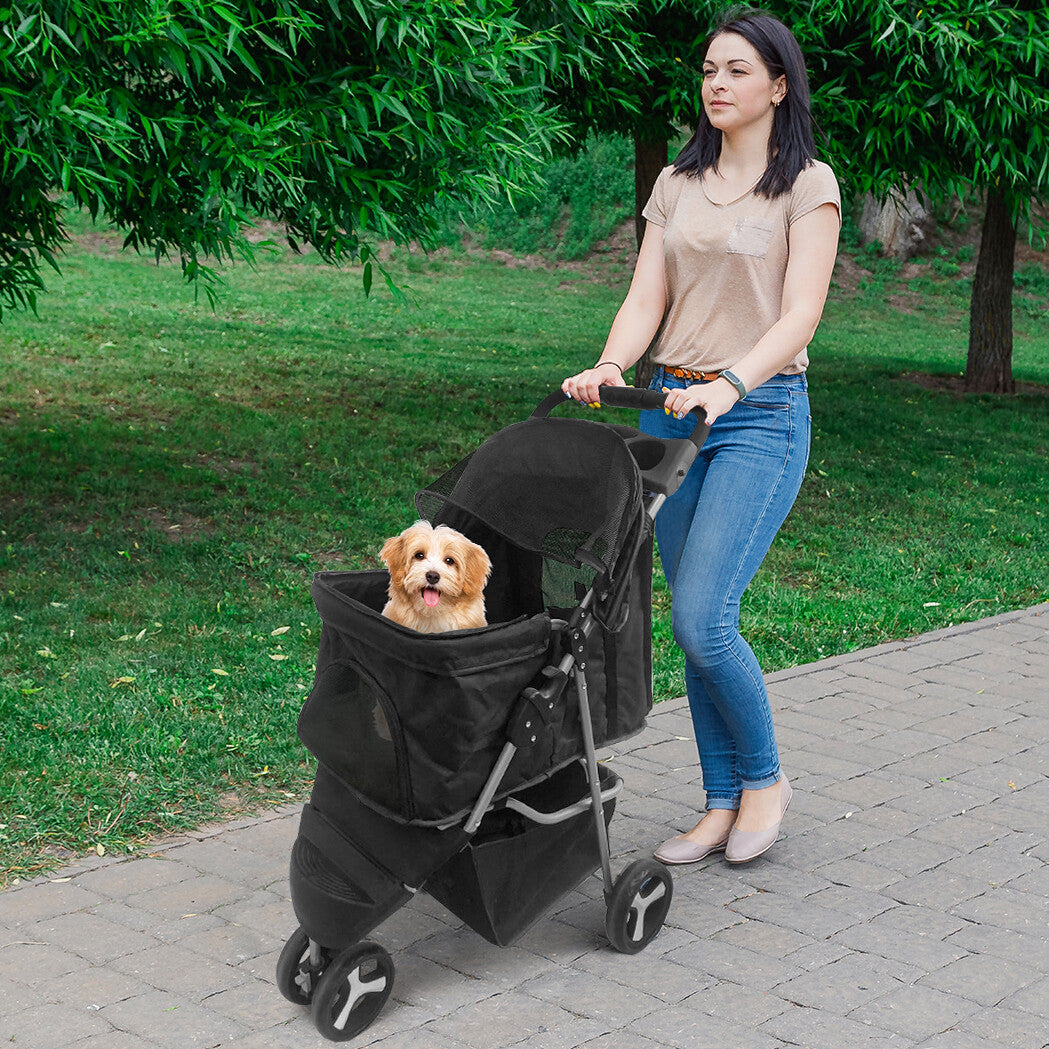 Dog Stroller / Travel Carriage - 3 Wheeler W/Foldable Carrier Cart & Cup Holder