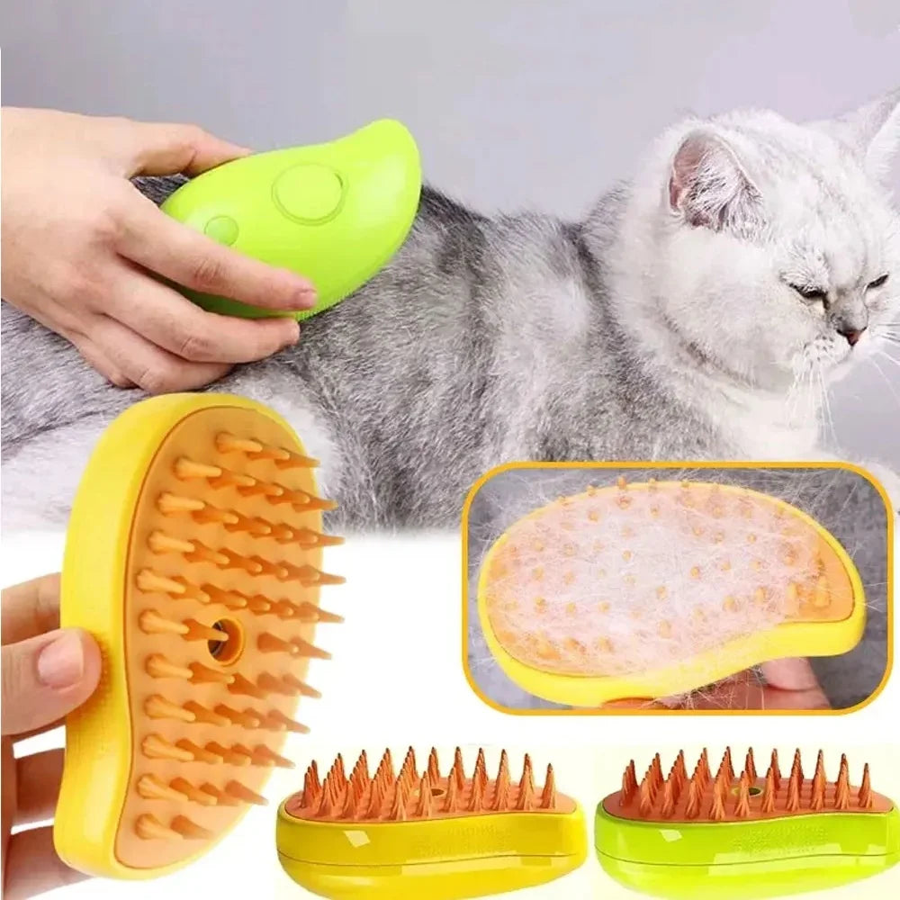 Pet Electric Steamy Brush - Electric Sprayer for Massage/ Grooming/ Deshedding 3 in 1 