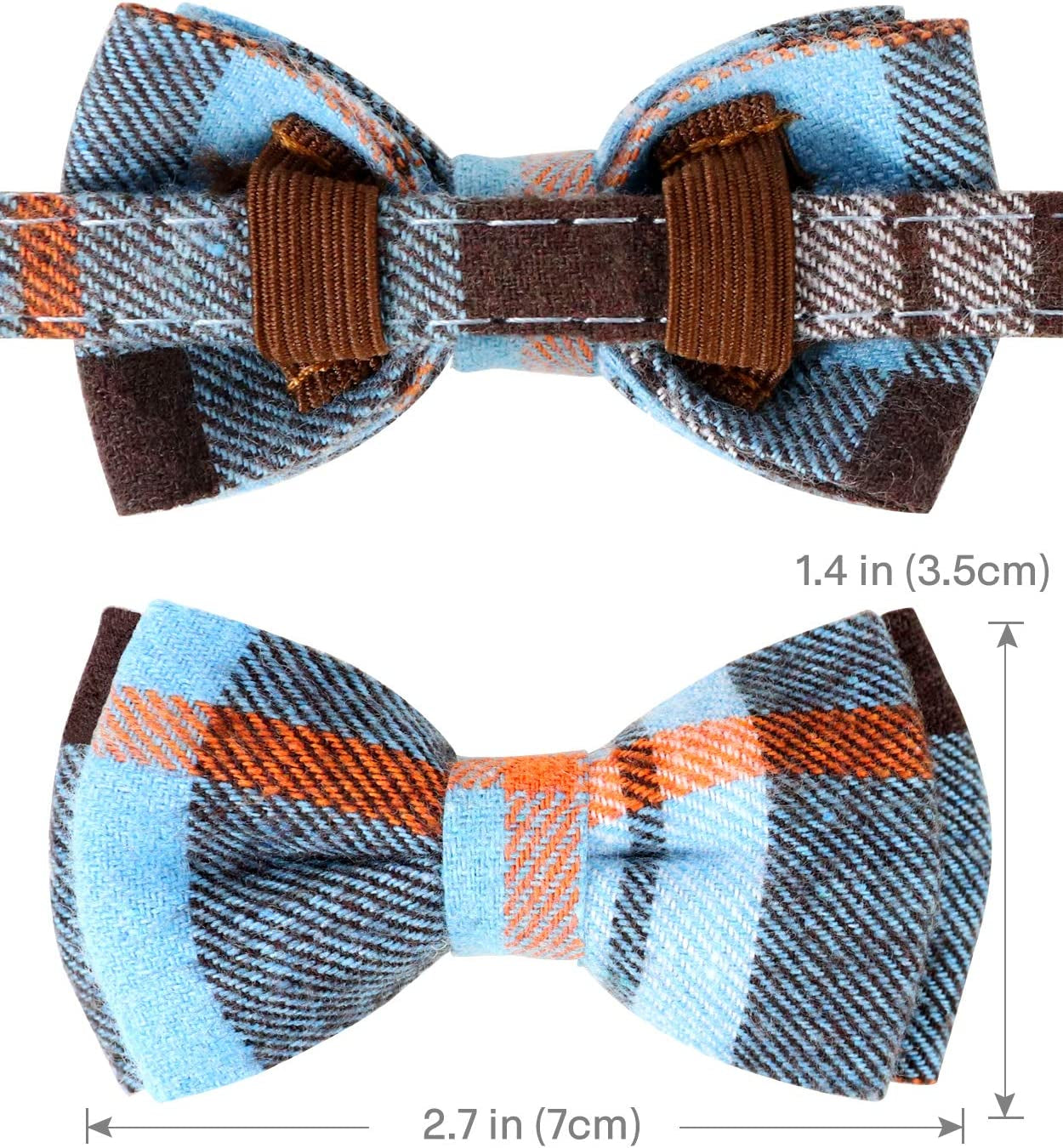 Stylish Cat Collar with BowTie & Bells, 1 Pack Safety Plaid Kitten Collars, Haze Blue