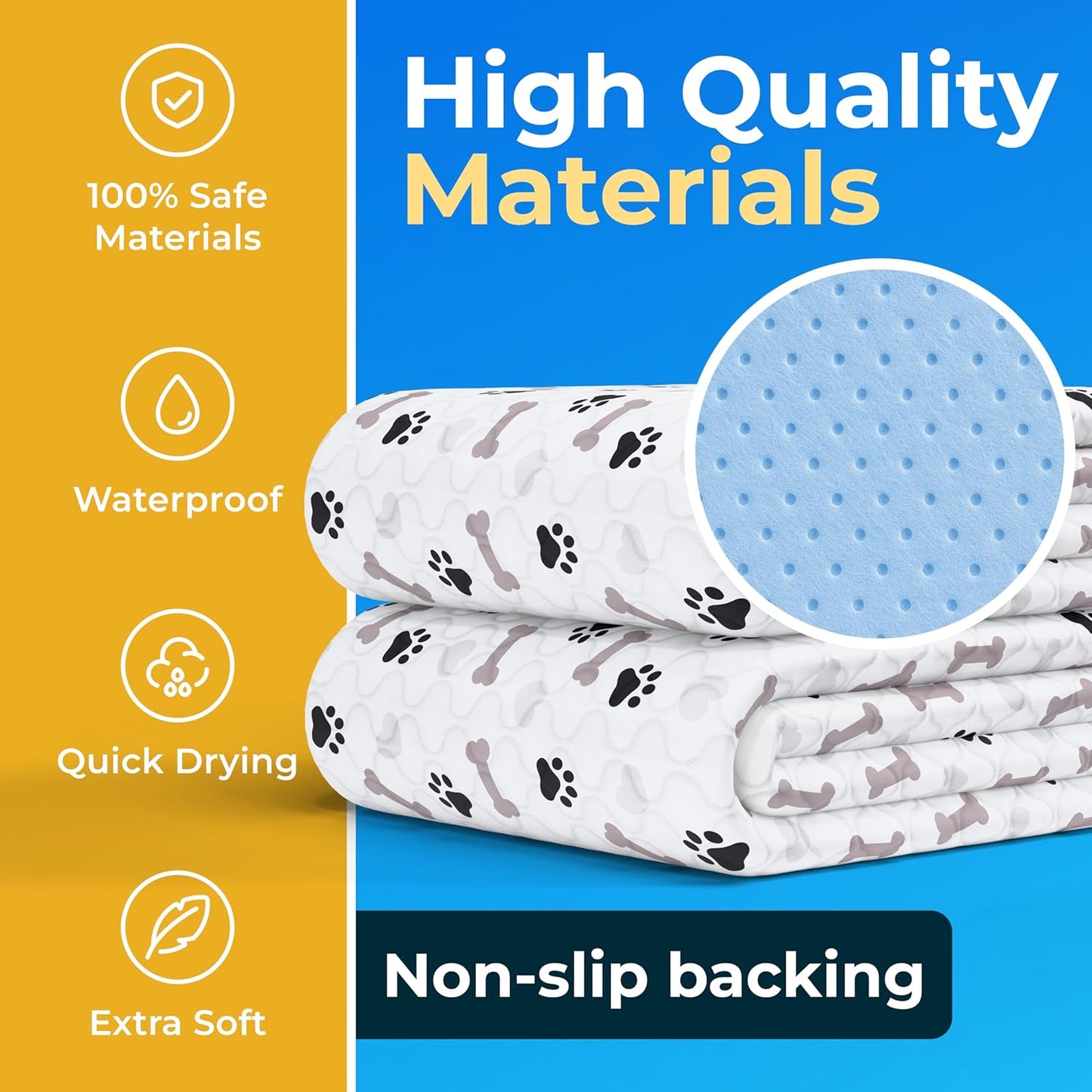 Washable Pee Pads for Puppies - Waterproof /Reusable/ Anti-Slip Backing, Training Pads (Pack of 6 - 30X34)