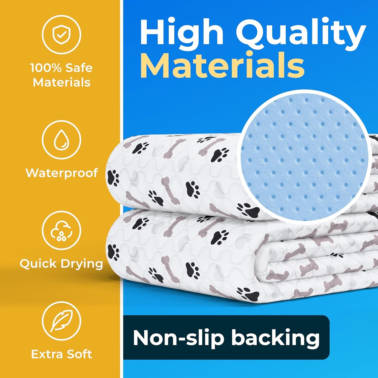 Washable Pee Pads for Puppies - Waterproof /Reusable/ Anti-Slip Backing, Training Pads (Pack of 6 - 30X34)