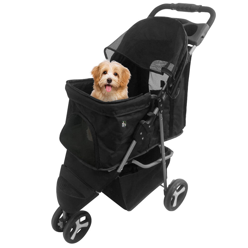 Dog Stroller / Travel Carriage - 3 Wheeler W/Foldable Carrier Cart & Cup Holder