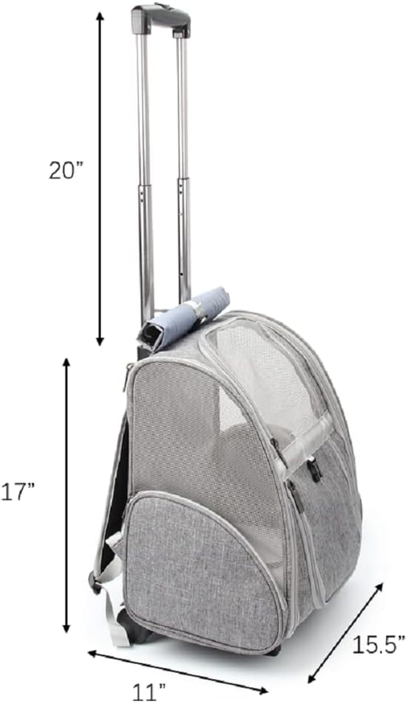 Pet Rolling Carrier/ Trolley- Cats/ Puppies Travel Bagpack with Wheels (Grey)