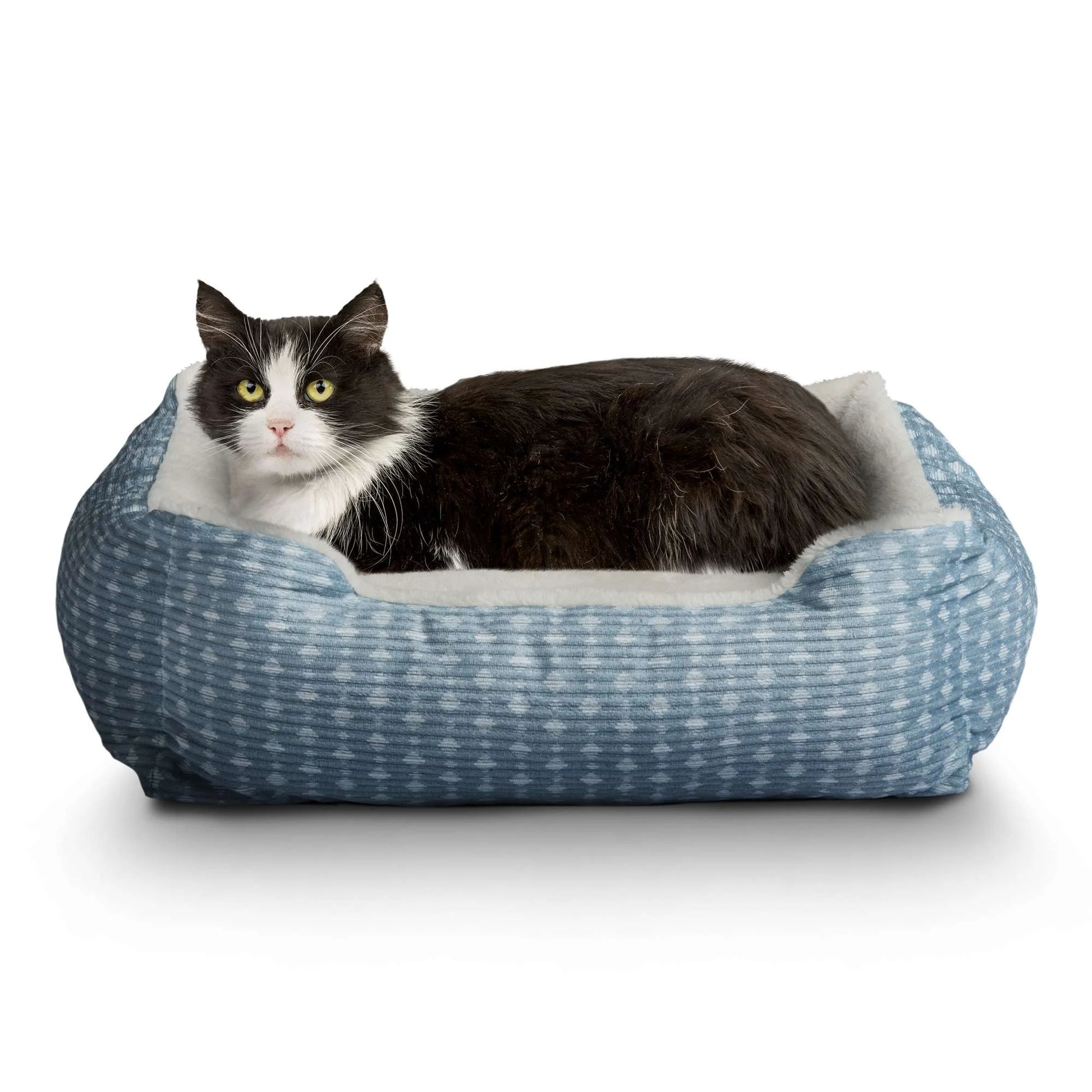 Dog & Cat Plush Bed/ Cuddler, Portable, Blue & White, 19" × 15"