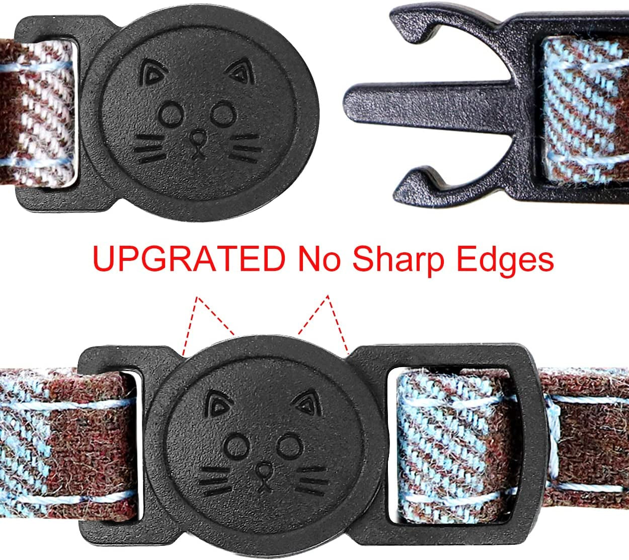 Stylish Cat Collar with BowTie & Bells, 1 Pack Safety Plaid Kitten Collars, Haze Blue