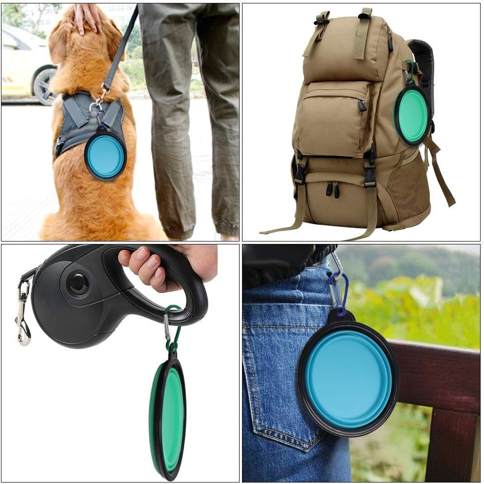 2-Pack Collapsible Travel Pet Bowl , Portable Silicone Pet Feeder, Foldable /Expandable Bowl (Light Blue+Light Green)