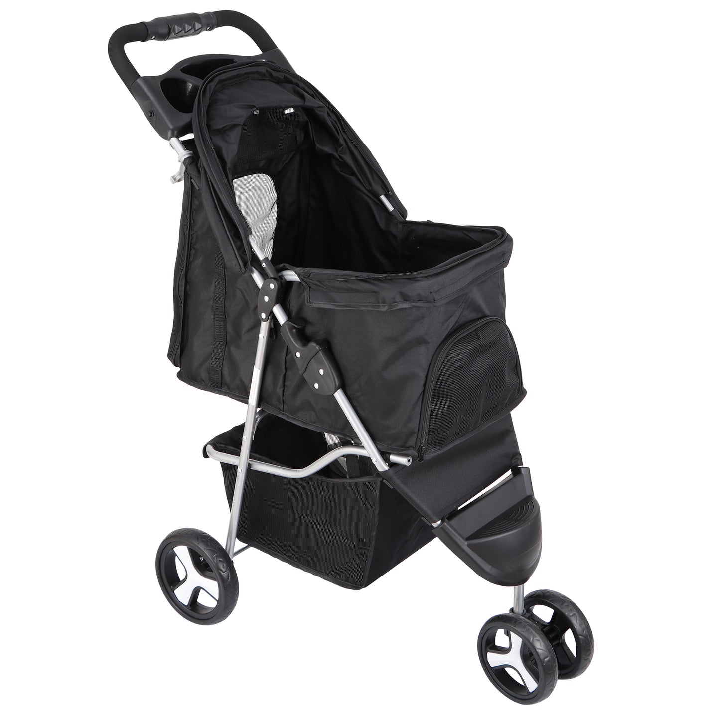 Dog Stroller / Travel Carriage - 3 Wheeler W/Foldable Carrier Cart & Cup Holder