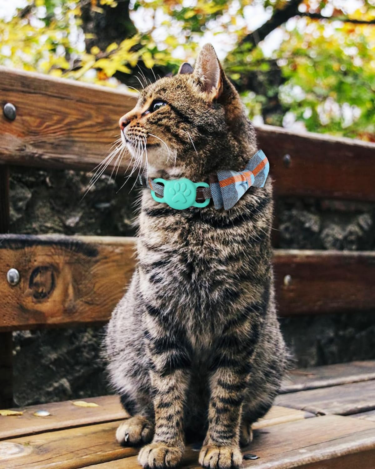 Stylish Cat Collar with BowTie & Bells, 1 Pack Safety Plaid Kitten Collars, Haze Blue