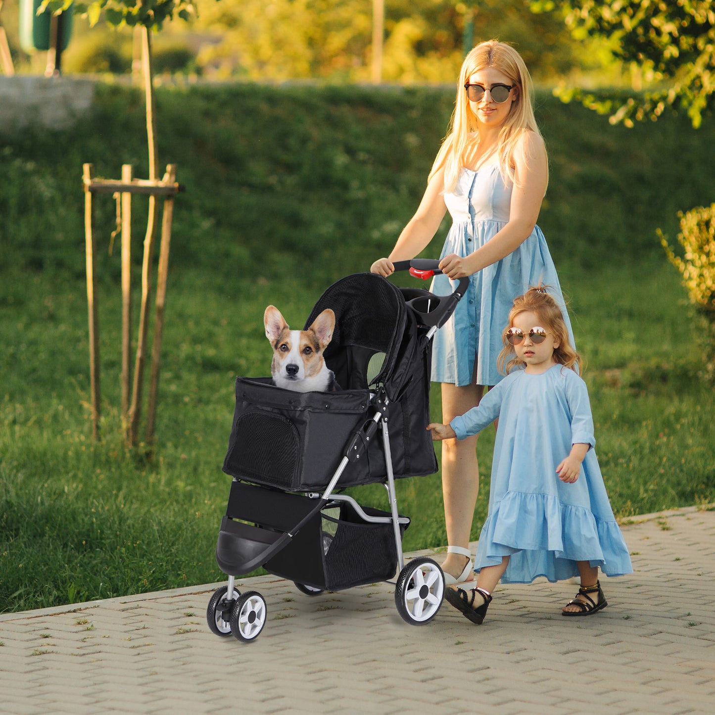 Dog Stroller / Travel Carriage - 3 Wheeler W/Foldable Carrier Cart & Cup Holder
