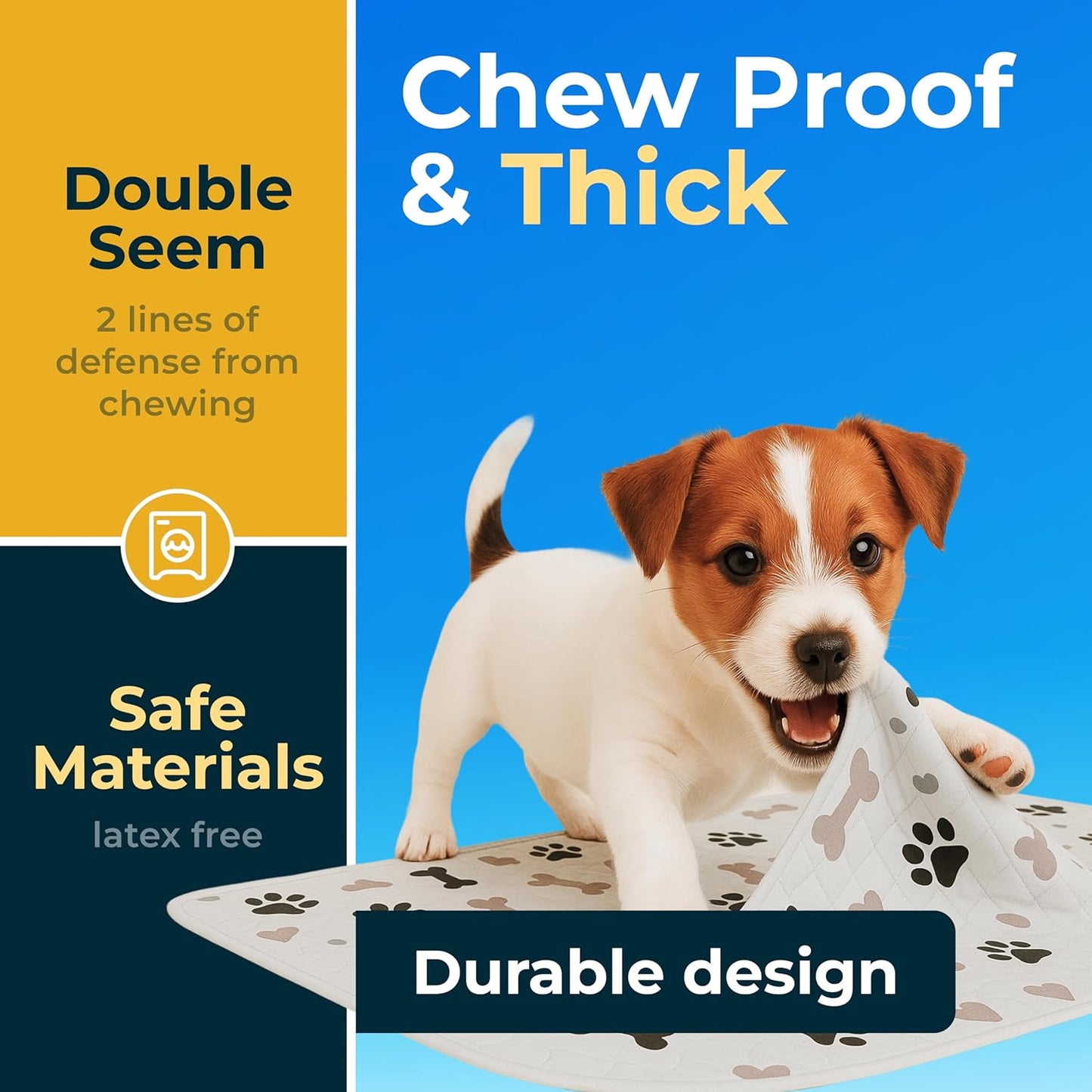 Washable Pee Pads for Puppies - Waterproof /Reusable/ Anti-Slip Backing, Training Pads (Pack of 6 - 30X34)