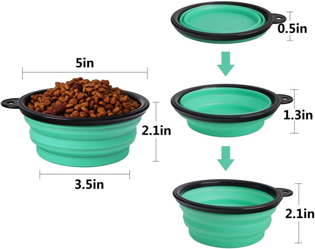2-Pack Collapsible Travel Pet Bowl , Portable Silicone Pet Feeder, Foldable /Expandable Bowl (Light Blue+Light Green)