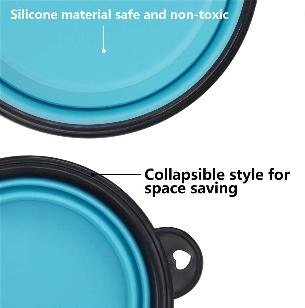 2-Pack Collapsible Travel Pet Bowl , Portable Silicone Pet Feeder, Foldable /Expandable Bowl (Light Blue+Light Green)