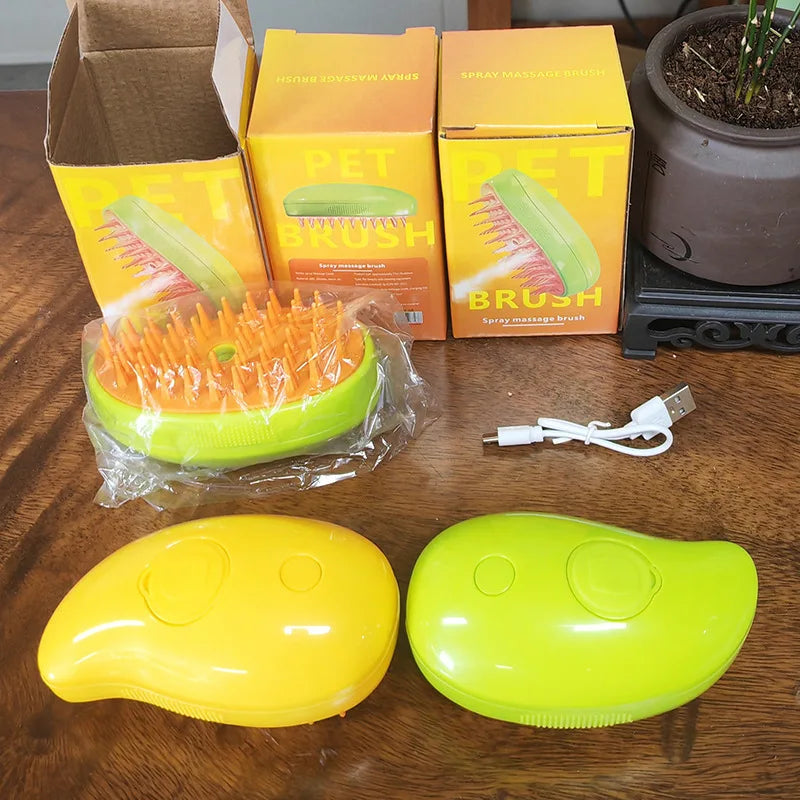 Pet Electric Steamy Brush - Electric Sprayer for Massage/ Grooming/ Deshedding 3 in 1 