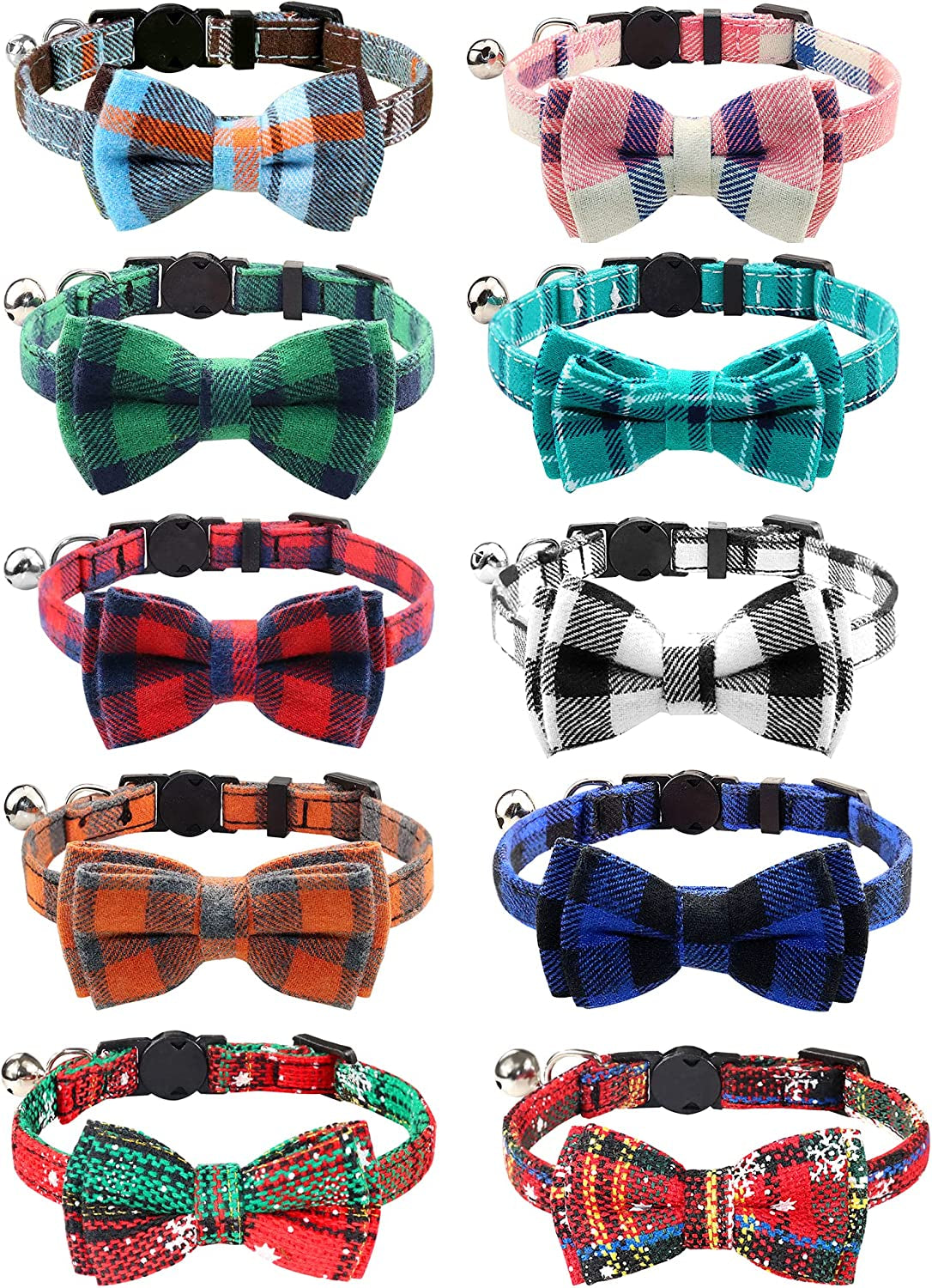 Stylish Cat Collar with BowTie & Bells, 1 Pack Safety Plaid Kitten Collars, Haze Blue