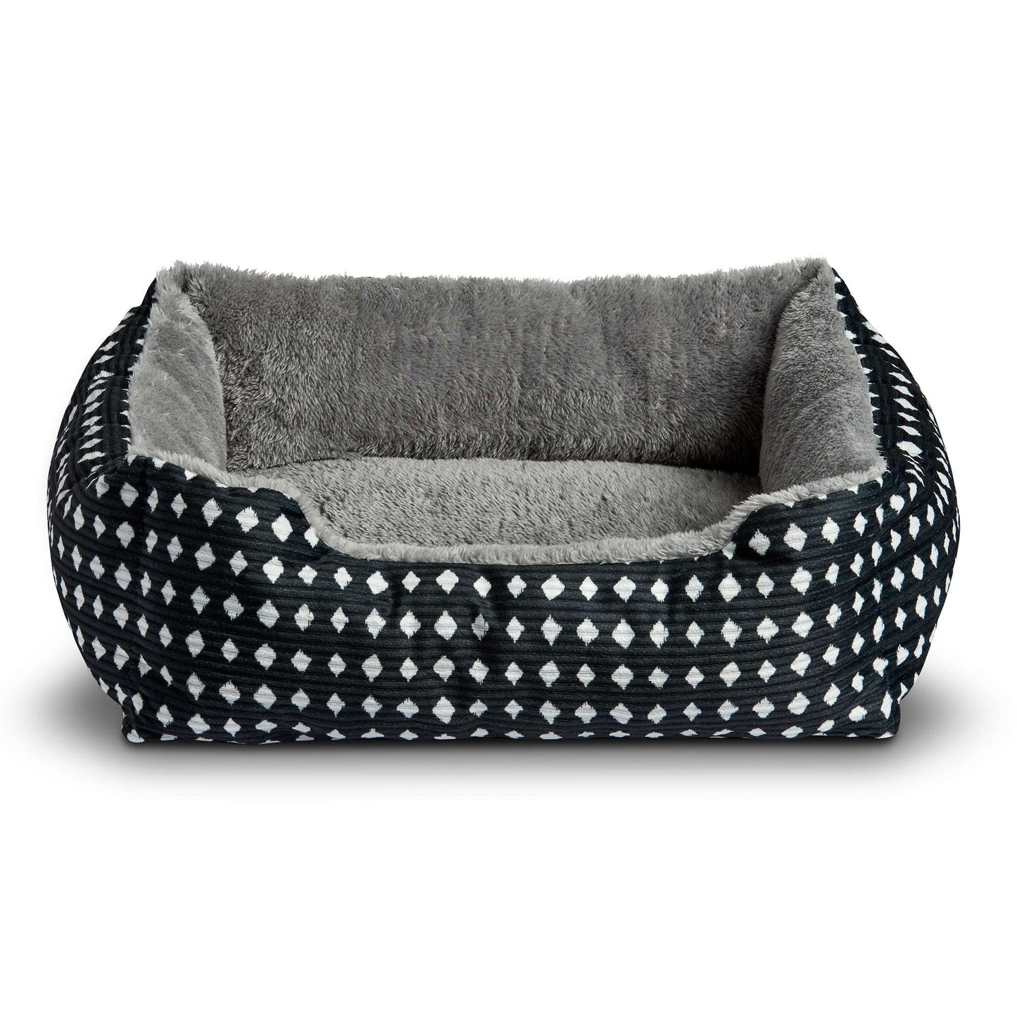 Dog & Cat Plush Bed/ Cuddles, Portable, Black & White Diamonds, 19" × 15"